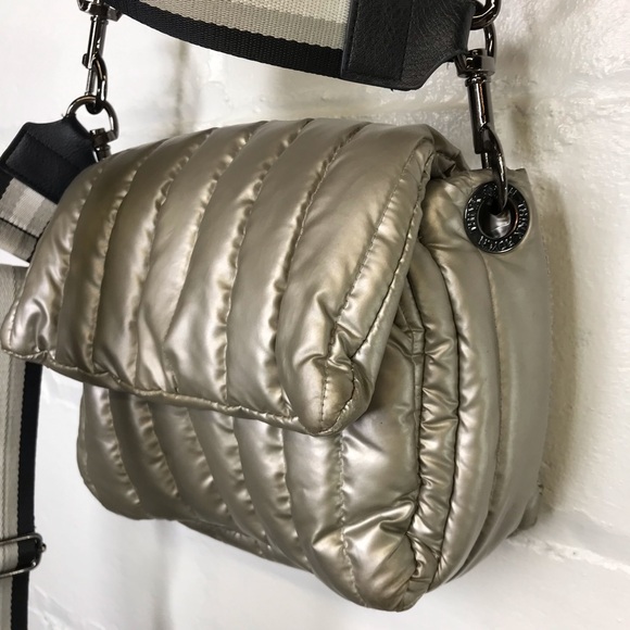 THINK ROYLN Bar Bag Silver Quilted Puffer Shoulder Crossbody Bag - Picture 4 of 10